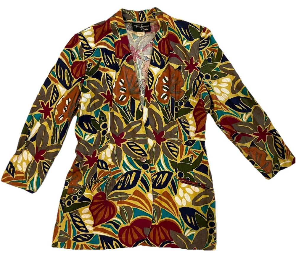 VTG 80s Blazer Toni Garment For CC Magic Linen Jacket Gem Forest Fairy Whimsi M